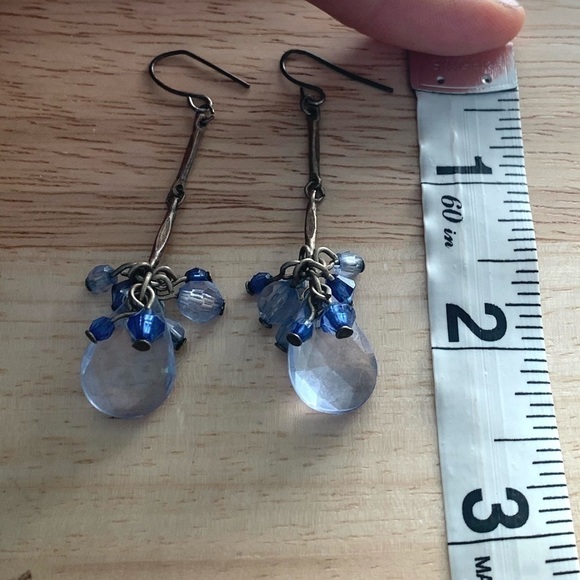 Blue and Clear Gem Like Dangle Earrings - Picture 4 of 6